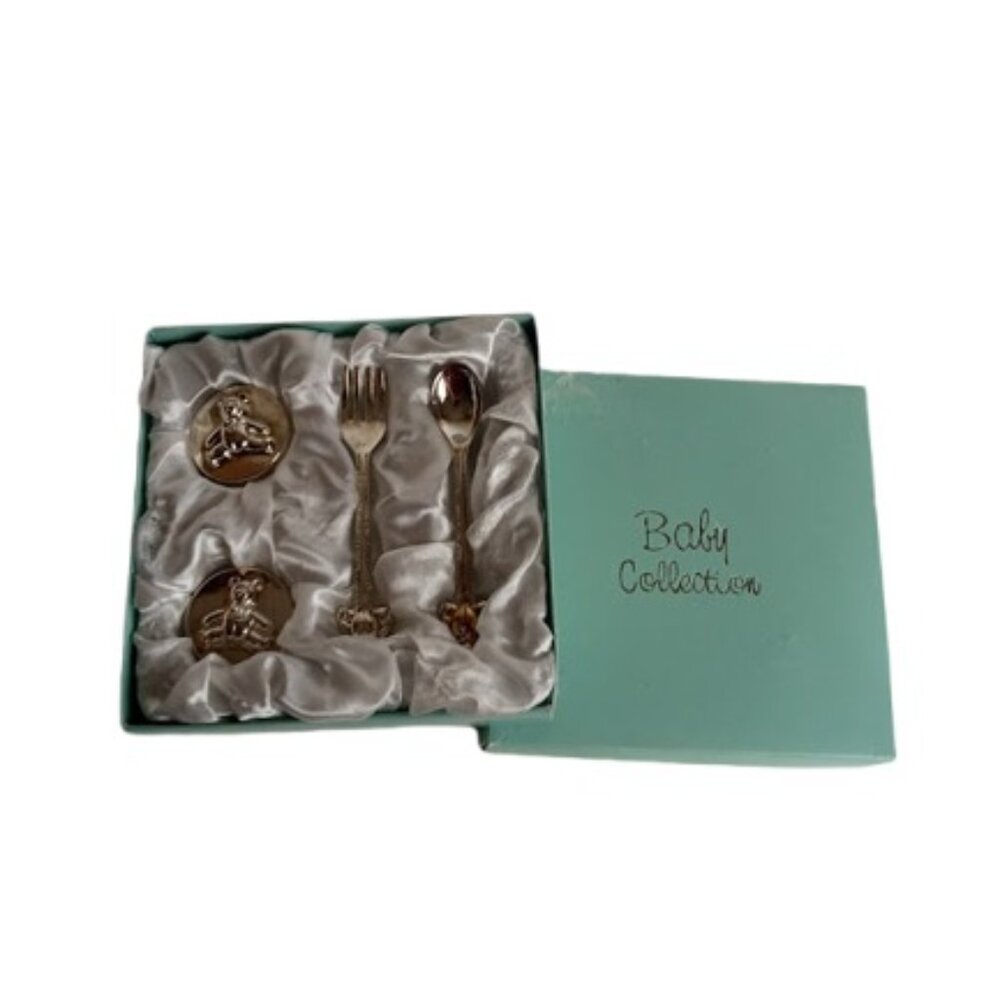 Expressions Baby Collection Silver Plated Teddy Bear Spoon Fork Keepsake Set